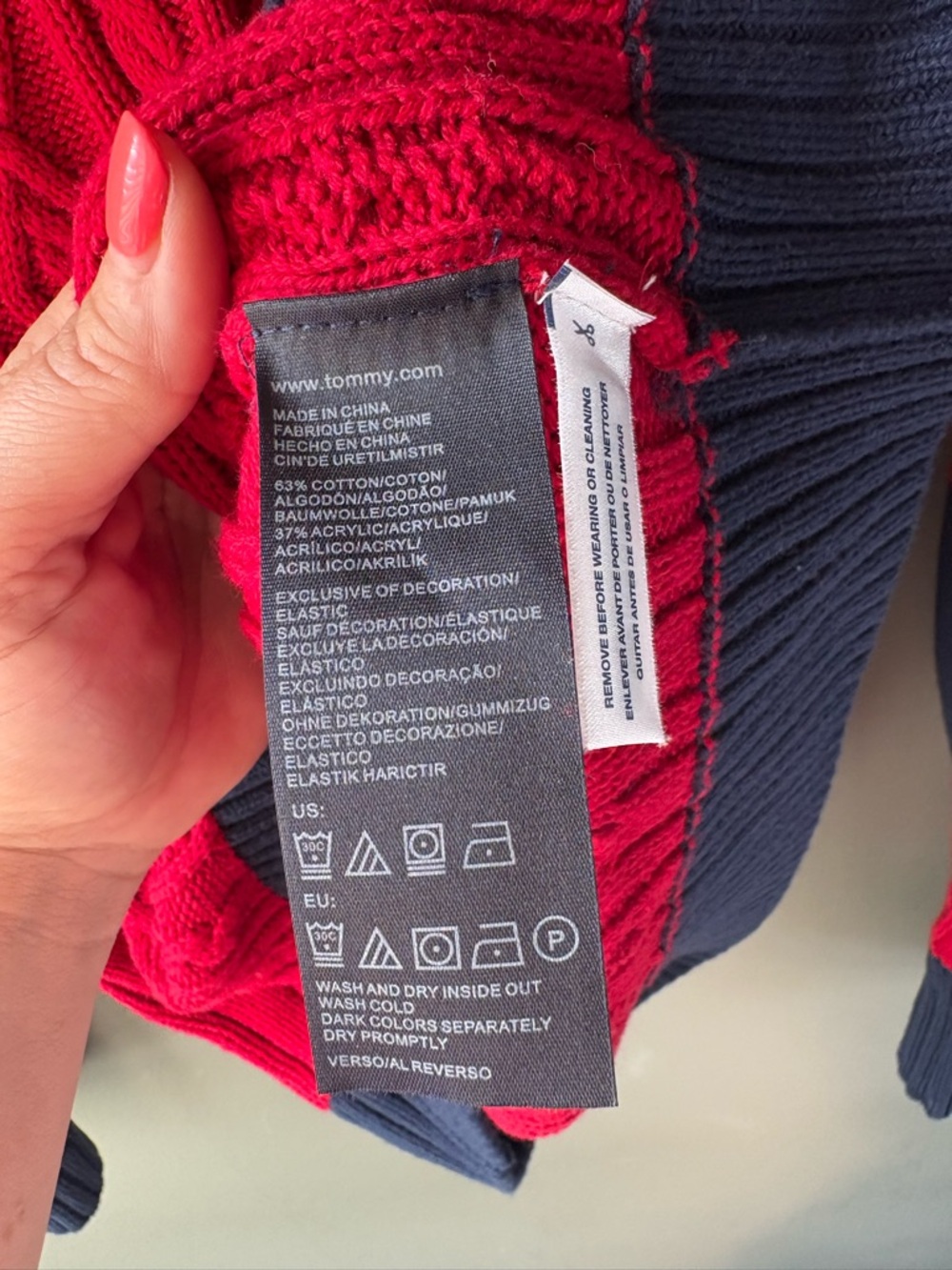 Tommy Hilfiger Cable Knit Sweater XXL Red Navy Striped Classic Logo - Picture 6 of 8